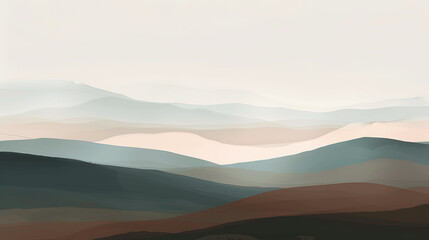 Ethereal abstract landscape with gradient sky and rolling hills in earthy tones