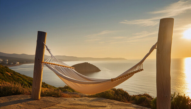 Photograph of a hammock at sunset