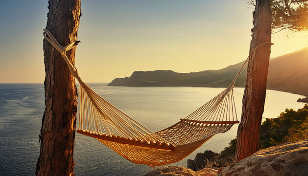 Photograph of a hammock at sunset