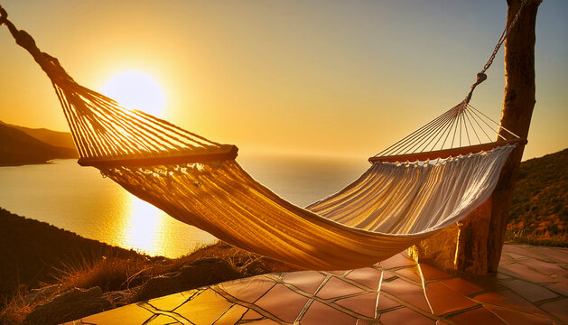 Photograph of a hammock at sunset