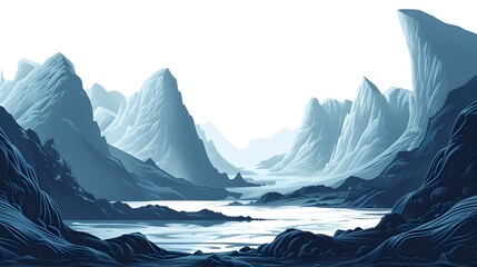 Fototapeta premium Futuristic Icy Landscape in Minimalist Style for Shirt Design or Sticker