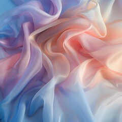 Obraz premium Abstract background of soft, flowing pastel fabric with a gradient of blue, pink, and orange.