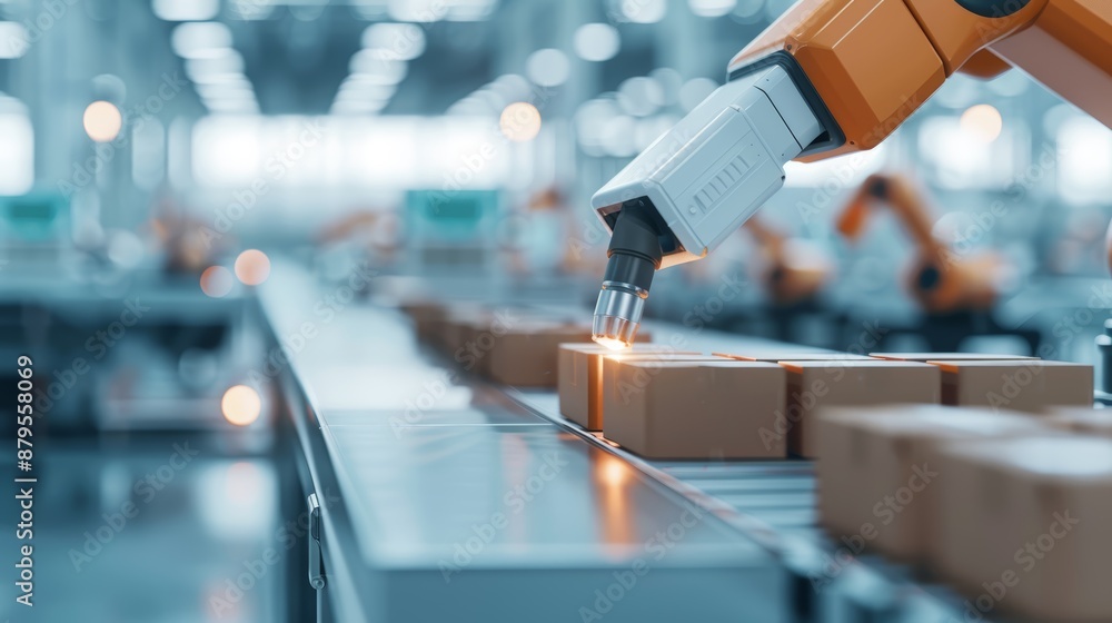 Poster automated factories featuring sleek designs with robotic systems