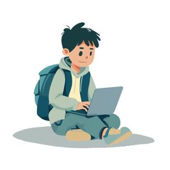 a boy with a laptop flat design illustration cartoon