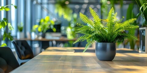 Ecofriendly office design incorporating nature for a productive work environment. Concept Eco-Friendly Design, Office Productivity, Nature Integration, Sustainable Workspace, Green Office Environment