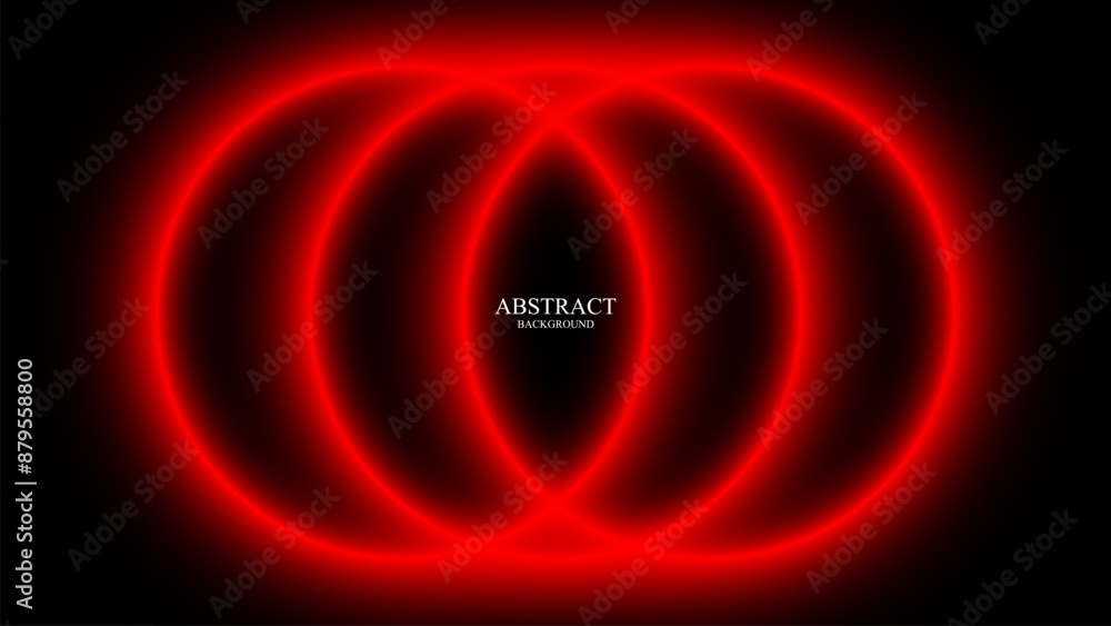 Poster a glowing neon light bulb in a dark space, featuring red hues with a circular, fractal pattern that 