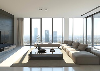 Modern living room with city view