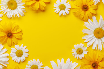 Obraz premium Various chamomile flowers on a colorful background