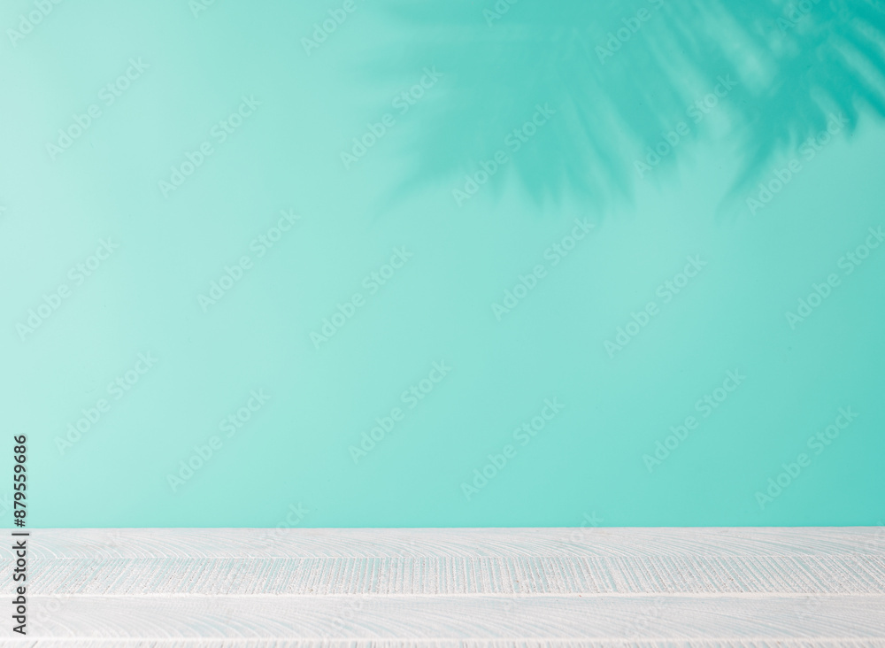 Leinwandbilder template with empty table and wall with leaves shadow