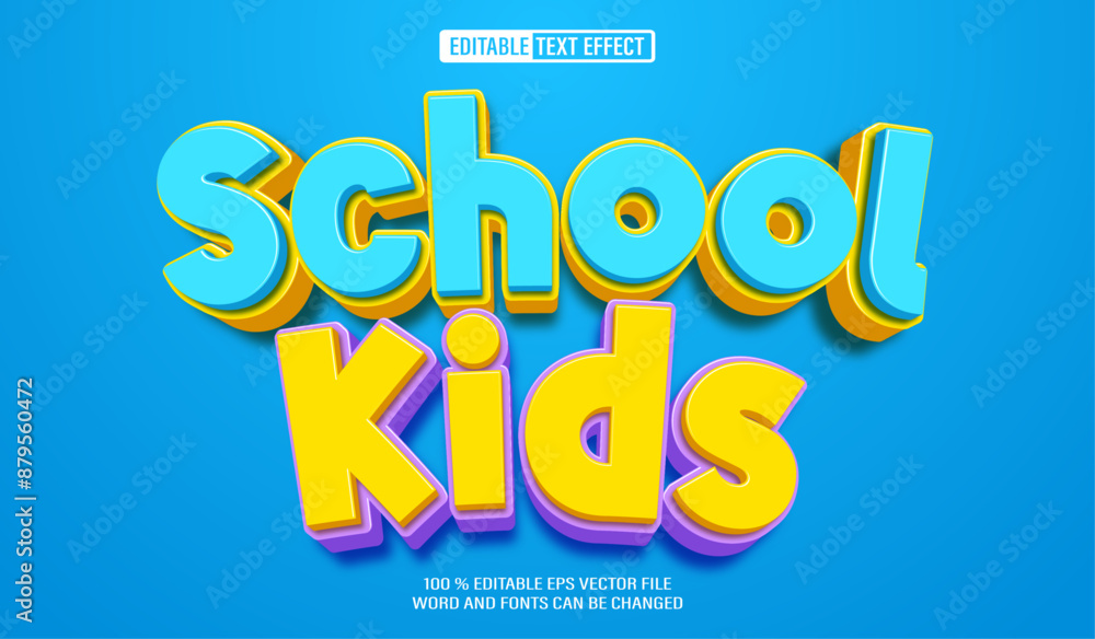 Poster editable 3d text style effect - school kids text effect template