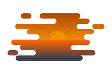 sunset on the sea flat design illustration