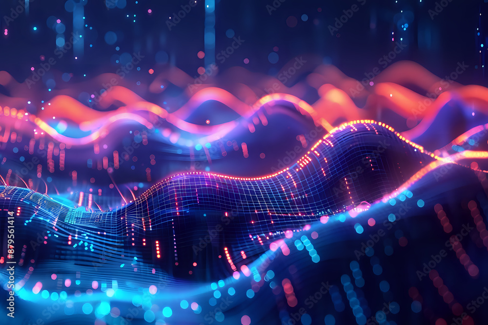 Aufkleber abstract waves of pink and blue light creating a dynamic and futuristic design. ideal for themes of 