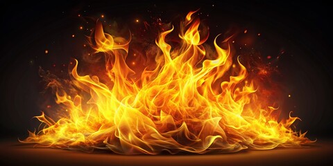 Fototapeta premium Fiery Blaze Against a Dark Background, Digital Art, Fire, Flame, Heat, Burning , fire, flame, heat, burning