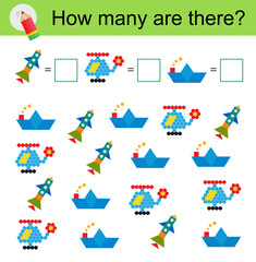 Math activity for kids. Developing numeracy skills. Cartoon transports.