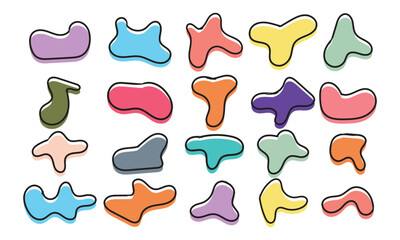 Blob shape organic set. Fluid cooler blob shape vector for abstract design. Irregular random minimal blob form. Abstract watery forms template. Organic blobs set icon, isolated with white background.