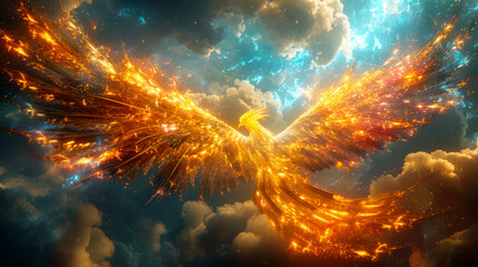 Obraz premium Magic bird-like creature or fire angel in flight