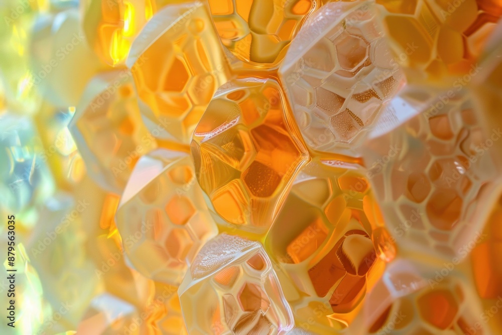 Poster abstract background showing a transparent honeycomb structure with an orange and yellow gradient