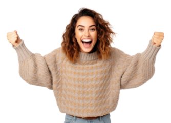 PNG Shouting sweater excitement gesturing.