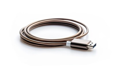 Fototapeta premium Isolated USB Type A to C mobile data cable on white background, phone charger