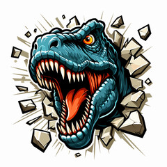 vector hand drawn t-rex roars out from  the wall illlustration © Aryasakti