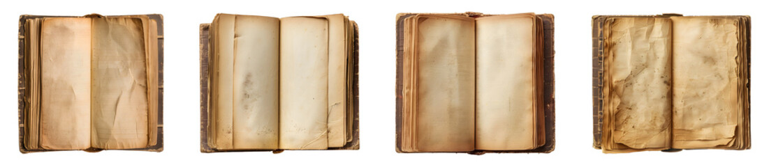 Fototapeta premium Old blank book open isolated on transparent background 