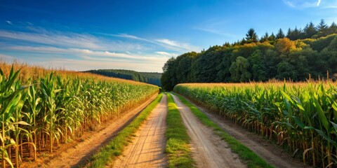 Fototapeta premium Path Through Cornfield, Cornfield, Road, Summer, Countryside