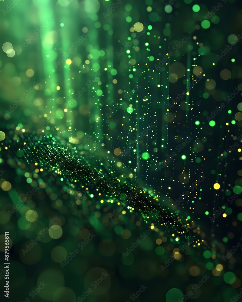 Aufkleber green and gold abstract digital particles creating a mesmerizing effect. ideal for themes of technol