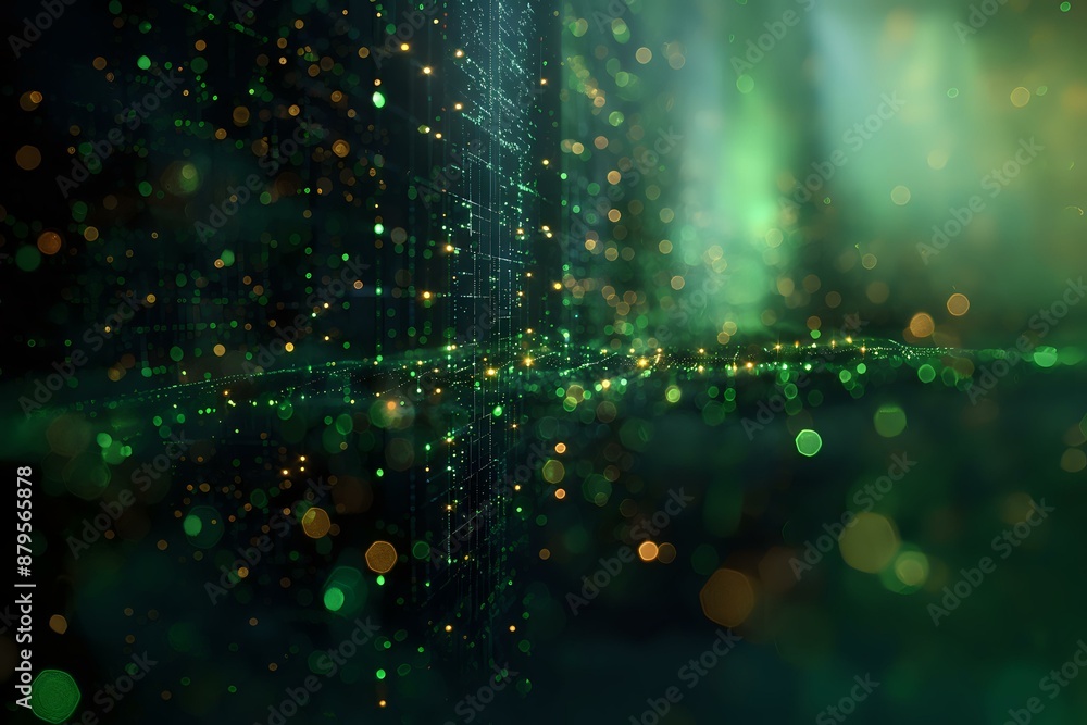 Aufkleber green and gold abstract digital particles creating a mesmerizing effect. ideal for themes of technol