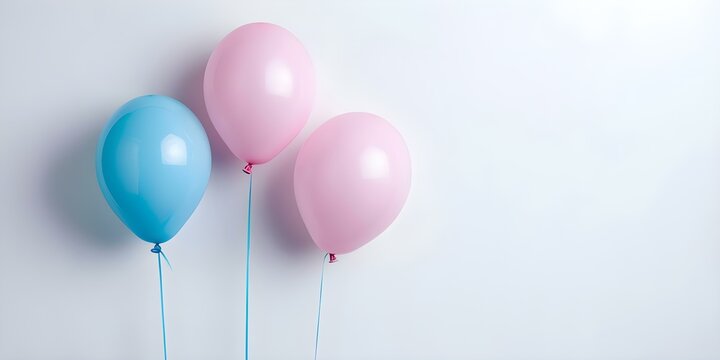 Pink and blue balloons against light background for gender reveal party. Concept Gender Reveal Party, Balloon Decor, Color Contrast, Light Background, Exciting Announcement