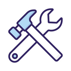 Hammer and wrench crossed, symbolizing tools, maintenance, or construction
