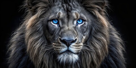 Fototapeta premium The Majestic Gaze of a Lion with Striking Blue Eyes, Lion Portrait, Animal Photography, Wildcat, Wildlife Photography