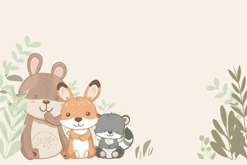 Fototapeta premium Charming Illustration of Forest Animals with Nature Elements