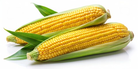 Two Ears of Corn with Husk on White Background,  corn on the cob , maize , sweetcorn , vegetable