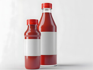 Realistic 3D generated condiment bottle mockup with red sauce and label, isolated on a white background, perfect for product design and advertising.