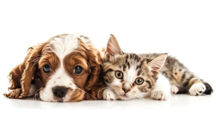 Obraz premium Playful Puppy and Curious Kitten