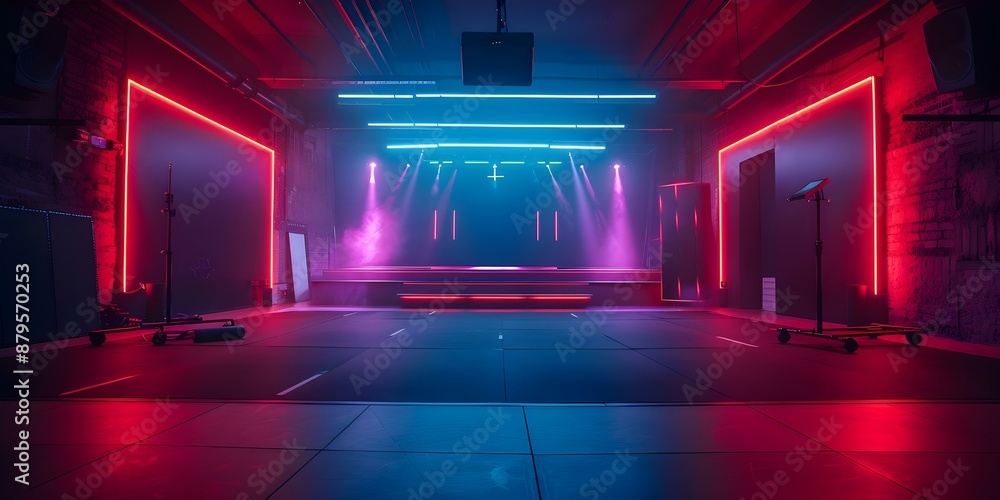 Poster image of laser gymnastics studio with interactive choreography practice in progress. concept this sp
