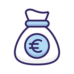 Money bag with euro icon, cash, business, return or investment, payment, vector of dollar sack in trendy style