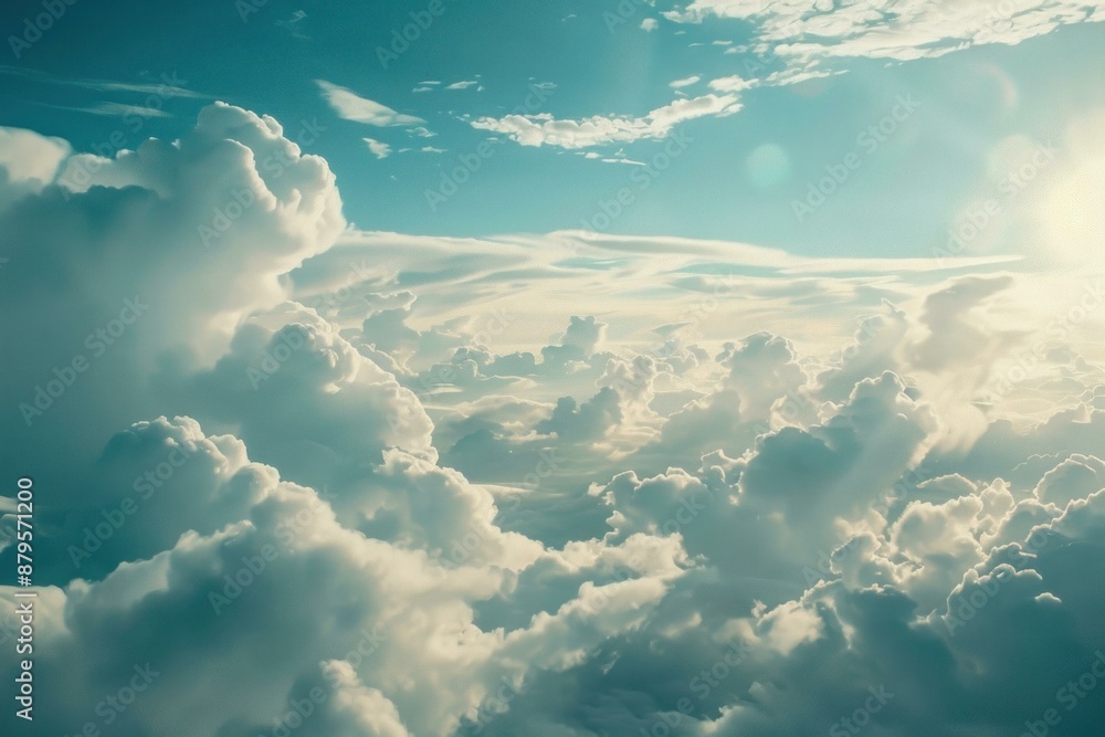 Poster sunlight shining through a cloudy sky, creating a beautiful atmospheric effect