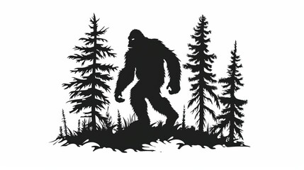 Fototapeta premium A silhouette of a mythical woodland creature stands against a backdrop of trees in a dense forest, evoking a mysterious and enchanting atmosphere in a more artistic portrayal.