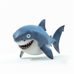 A friendly cartoon shark swims forward with a toothy grin