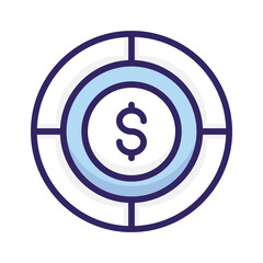 Dollar coin with pie chart denoting concept icon of financial chart, business chart vector