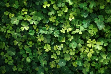 Obraz premium Green clover patch basking in the sun, creating a vibrant backdrop