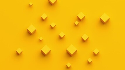 Abstract animation, geometric background design with yellow cubes, 4k looping video, 3d render