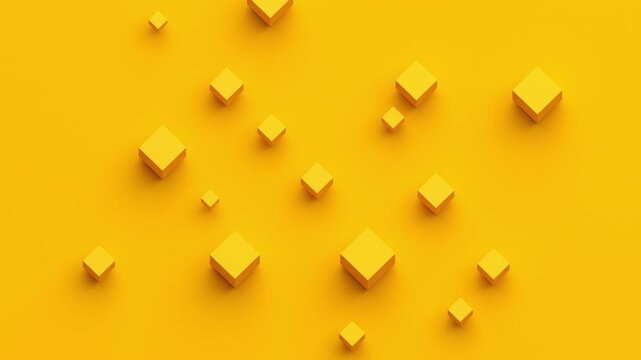 Abstract animation, geometric background design with yellow cubes, 4k looping video, 3d render