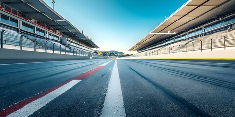 Desolate outdoor race track with empty grandstands ready for a big event. Concept Outdoor Photoshoot, Race Track, Deserted Grandstands, Big Event, Desolate Landscape