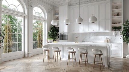 Fototapeta premium Modern Kitchen with White Cabinets and Island