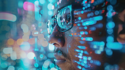 A dedicated software engineer focuses intently on lines of code, navigating through complex algorithms with precision and unwavering concentration