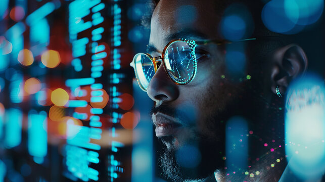 A dedicated software engineer focuses intently on lines of code, navigating through complex algorithms with precision and unwavering concentration