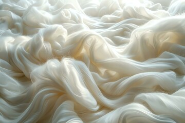 Fototapeta premium A close-up of luxurious, flowing white silk fabric, showcasing its smooth texture and elegance, ideal for themes of luxury, fashion, and textile design.