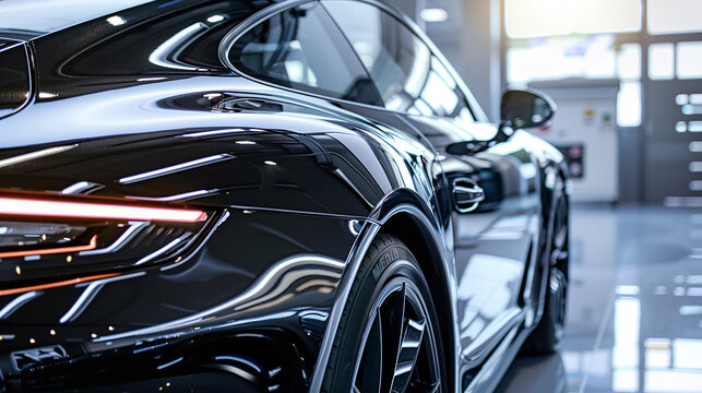 A freshly detailed car gleams under the light, showcasing its immaculate shine and the protective ceramic coating